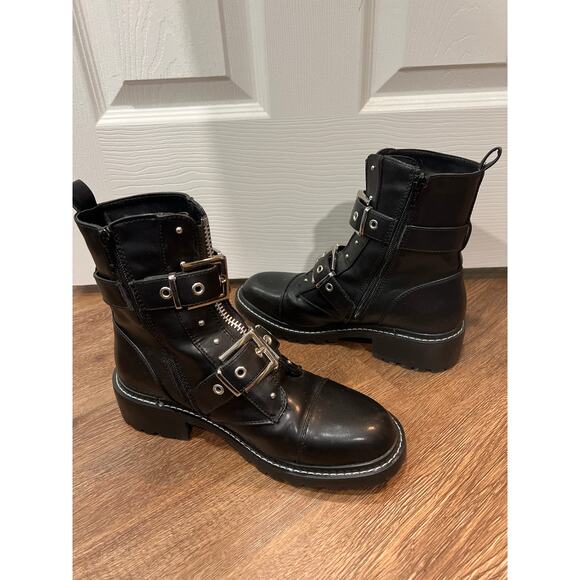 iver Island Black Buckle Biker Combat Boots Women's Size 7 - Picture 3 of 9